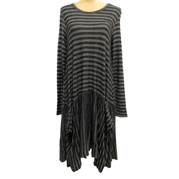 Alembika Silver Striped Boho Dress Grey Black Medium Lagenlook Artsy Avant Garde - Picture 1 of 10